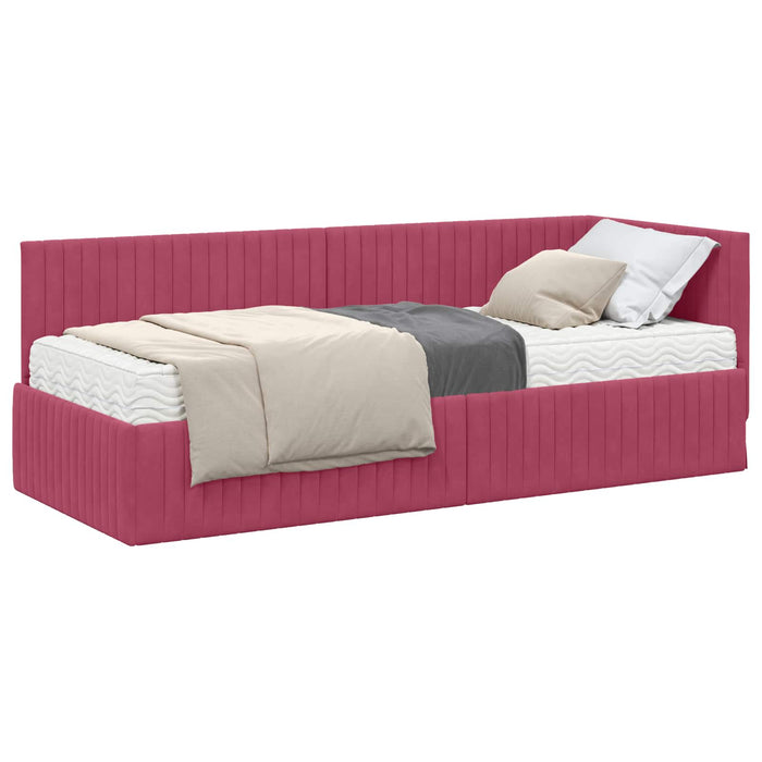Cadru de pat colțar cu saltea cu headboard 2 pcs Verde Catifea - WALTI WALTI