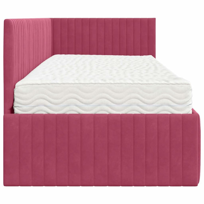 Cadru de pat colțar cu saltea cu headboard 2 pcs Verde Catifea - WALTI WALTI