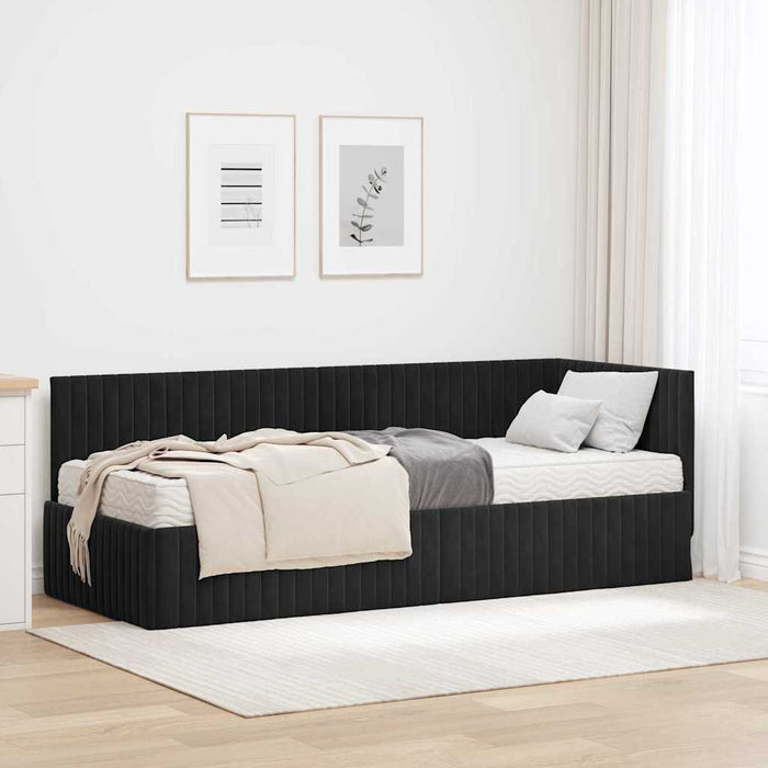 Cadru de pat colțar cu saltea cu headboard 2 pcs Negru Catifea - WALTI WALTI