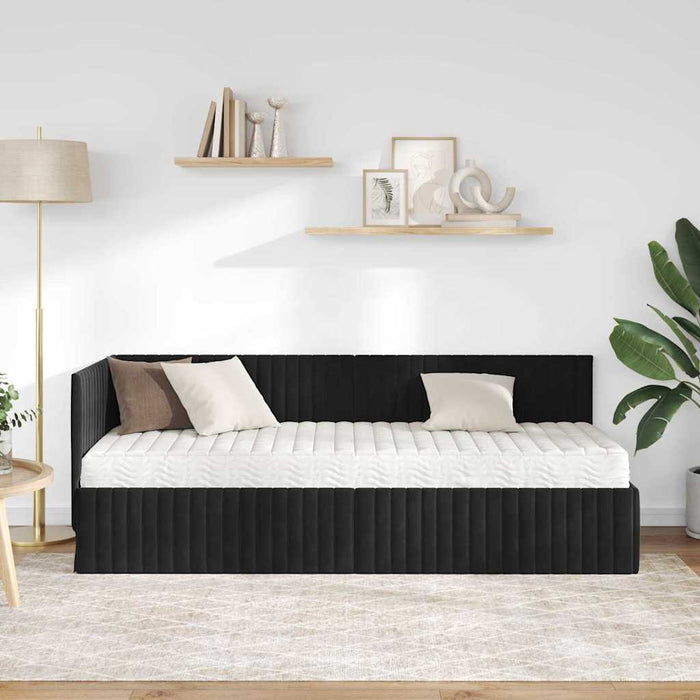 Cadru de pat colțar cu saltea cu headboard 2 pcs Negru Catifea - WALTI WALTI