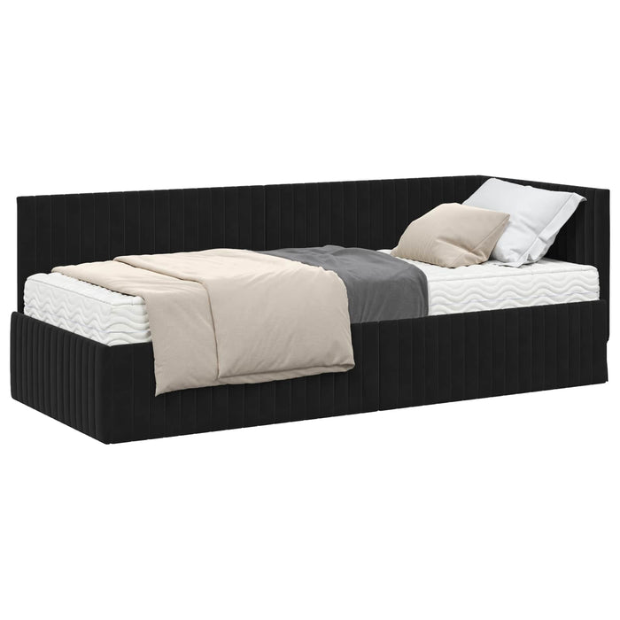 Cadru de pat colțar cu saltea cu headboard 2 pcs Negru Catifea - WALTI WALTI