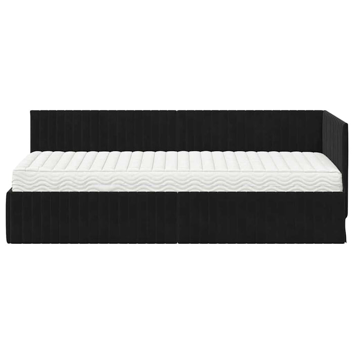 Cadru de pat colțar cu saltea cu headboard 2 pcs Negru Catifea - WALTI WALTI