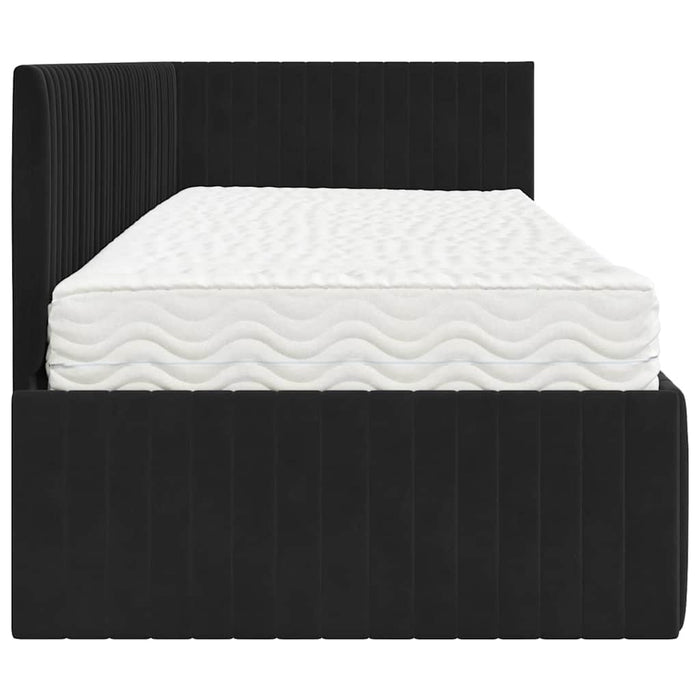 Cadru de pat colțar cu saltea cu headboard 2 pcs Negru Catifea - WALTI WALTI