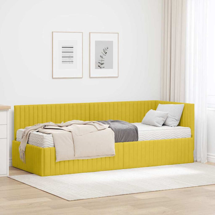 Cadru de pat colțar cu saltea cu headboard 2 pcs Galben Catifea - WALTI WALTI