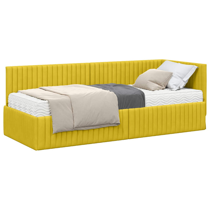 Cadru de pat colțar cu saltea cu headboard 2 pcs Galben Catifea - WALTI WALTI