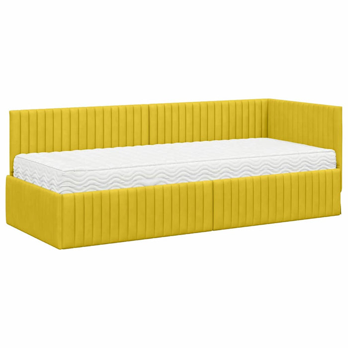 Cadru de pat colțar cu saltea cu headboard 2 pcs Galben Catifea - WALTI WALTI