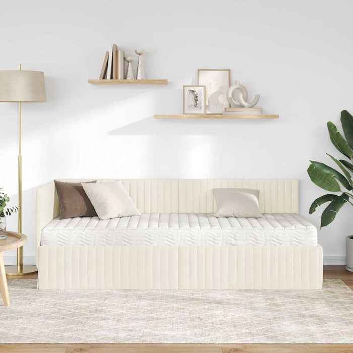 Cadru de pat colțar cu saltea cu headboard 2 buc. Crem Catifea WALTI