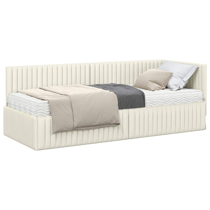 Cadru de pat colțar cu saltea cu headboard 2 buc. Crem Catifea WALTI