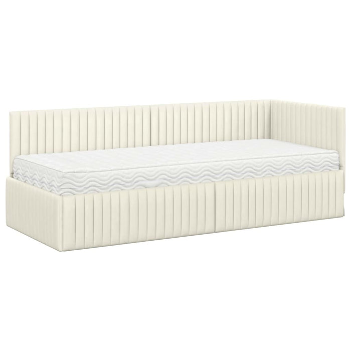 Cadru de pat colțar cu saltea cu headboard 2 buc. Crem Catifea WALTI