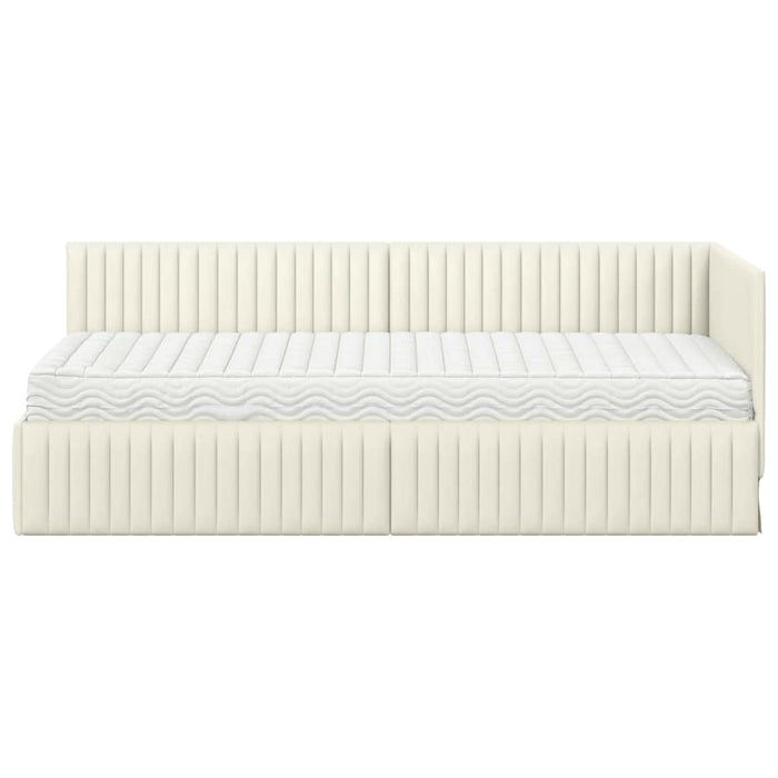 Cadru de pat colțar cu saltea cu headboard 2 buc. Crem Catifea WALTI