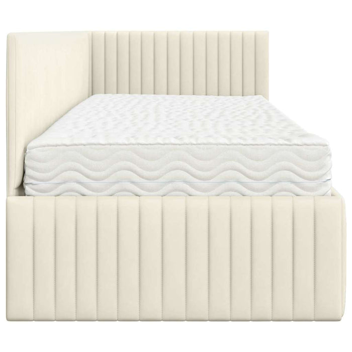 Cadru de pat colțar cu saltea cu headboard 2 buc. Crem Catifea WALTI