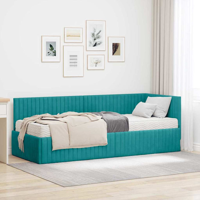 Cadru de pat colțar cu saltea 2 pcs Turcoaz Catifea - WALTI WALTI