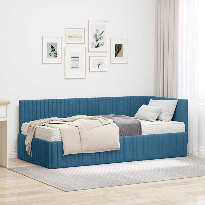 Cadru de pat colțar cu saltea 2 pcs albastru Catifea WALTI