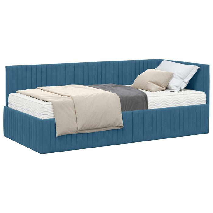 Cadru de pat colțar cu saltea 2 pcs albastru Catifea WALTI