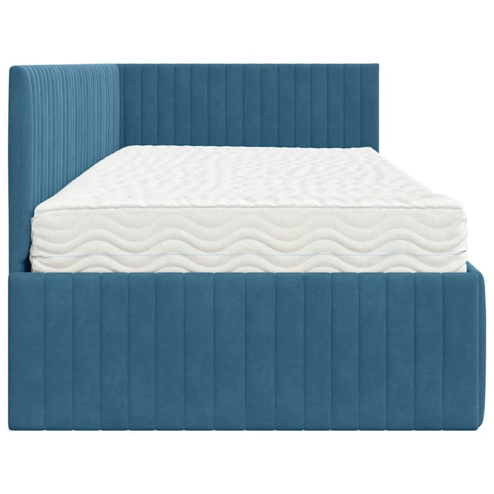 Cadru de pat colțar cu saltea 2 pcs albastru Catifea WALTI