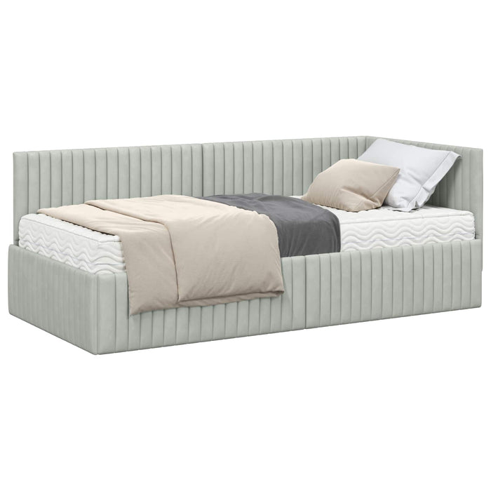 Cadru de pat colțar cu saltea 2 pcs Gri deschis Catifea WALTI