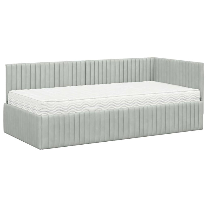 Cadru de pat colțar cu saltea 2 pcs Gri deschis Catifea WALTI