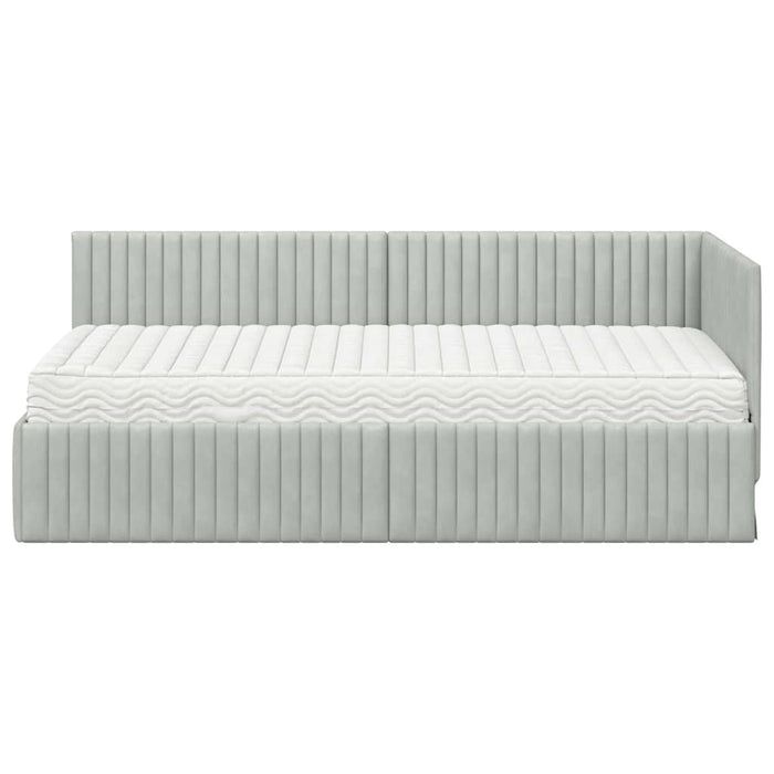Cadru de pat colțar cu saltea 2 pcs Gri deschis Catifea WALTI