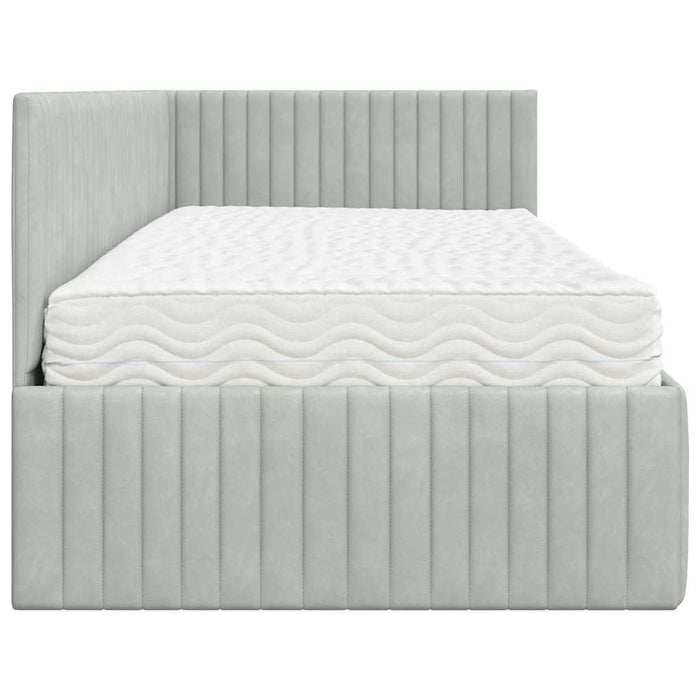 Cadru de pat colțar cu saltea 2 pcs Gri deschis Catifea WALTI