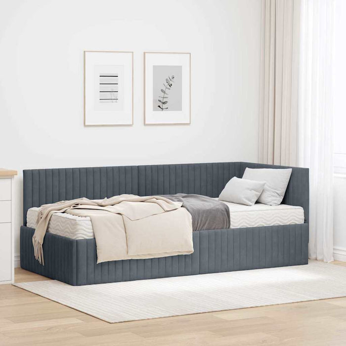 Cadru de pat colțar cu saltea cu headboard 2 pcs Gri Catifea WALTI