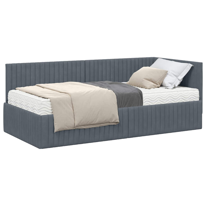 Cadru de pat colțar cu saltea cu headboard 2 pcs Gri Catifea WALTI