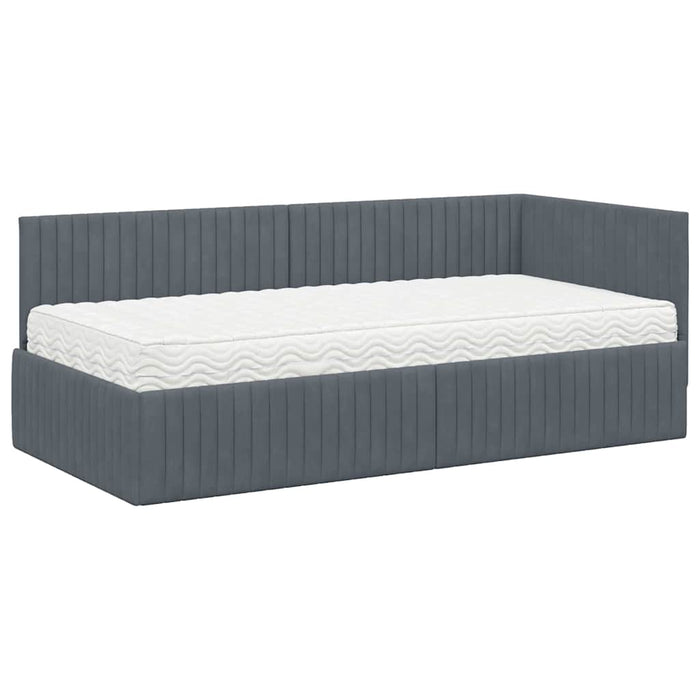 Cadru de pat colțar cu saltea cu headboard 2 pcs Gri Catifea WALTI