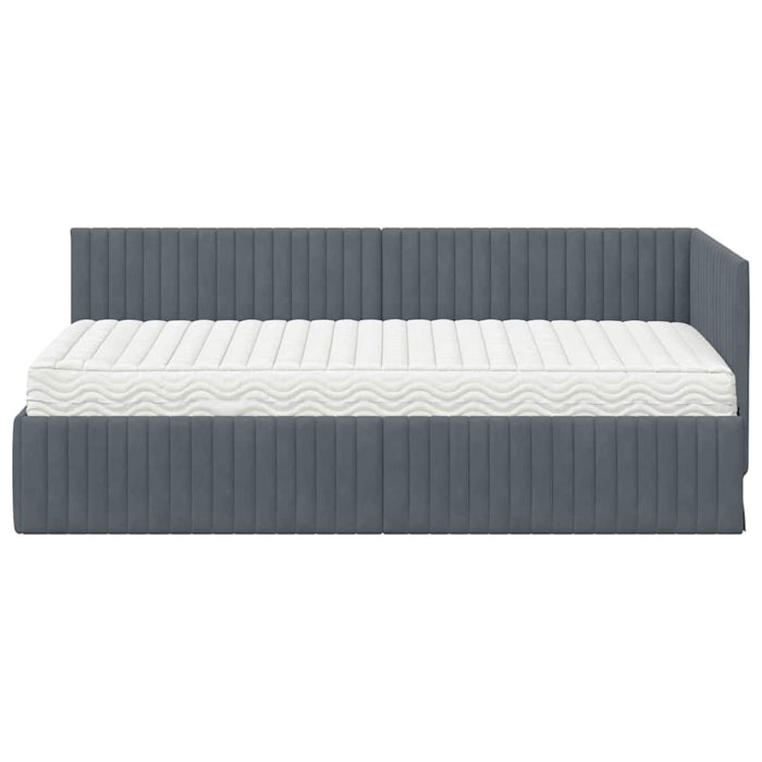 Cadru de pat colțar cu saltea cu headboard 2 pcs Gri Catifea WALTI