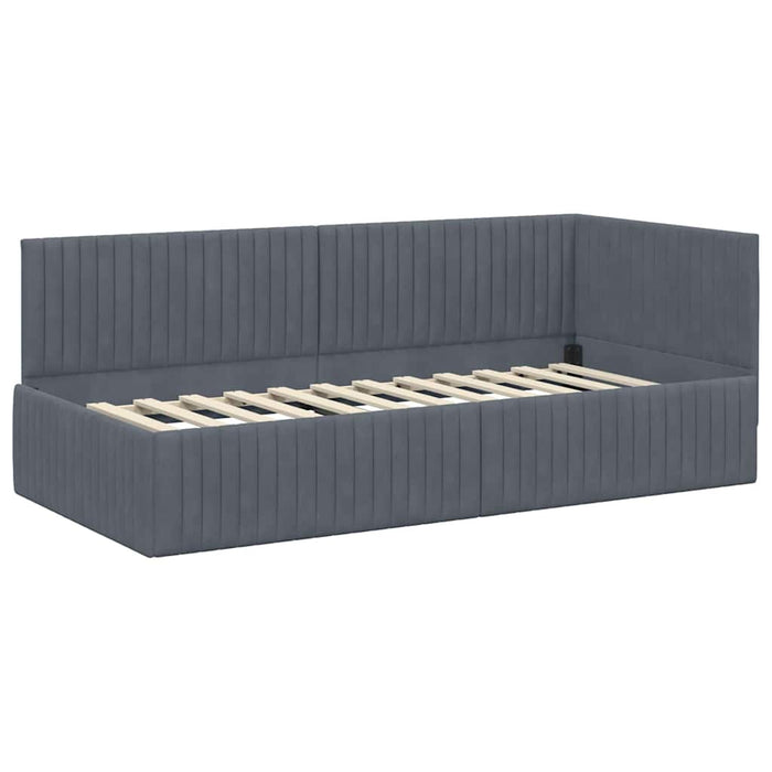 Cadru de pat colțar cu saltea cu headboard 2 pcs Gri Catifea WALTI