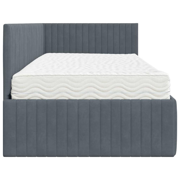 Cadru de pat colțar cu saltea cu headboard 2 pcs Gri Catifea WALTI