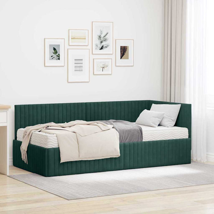 Cadru de pat colțar cu saltea cu headboard 2 pcs Verde Catifea WALTI