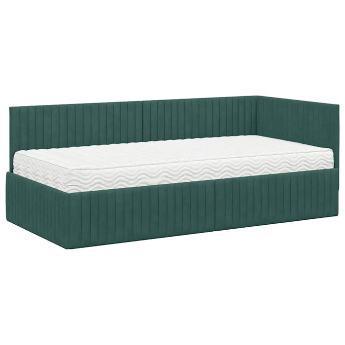 Cadru de pat colțar cu saltea cu headboard 2 pcs Verde Catifea WALTI
