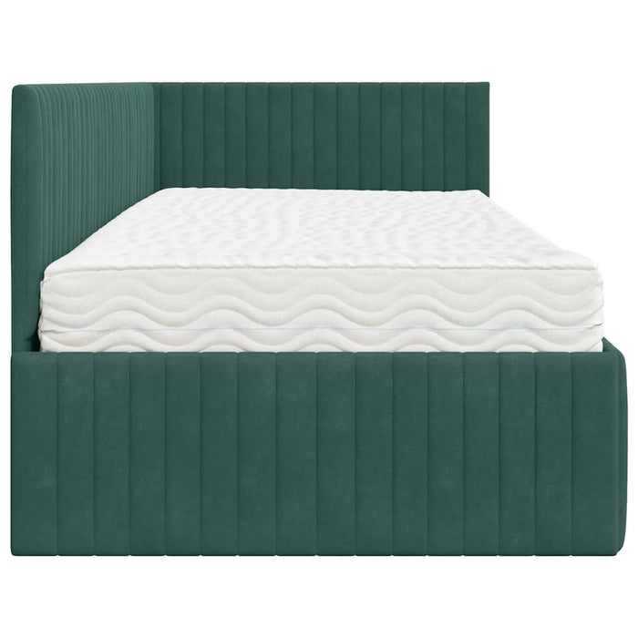 Cadru de pat colțar cu saltea cu headboard 2 pcs Verde Catifea WALTI