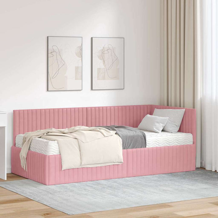 Cadru de pat colțar cu saltea cu headboard 2 pcs Gri Catifea WALTI