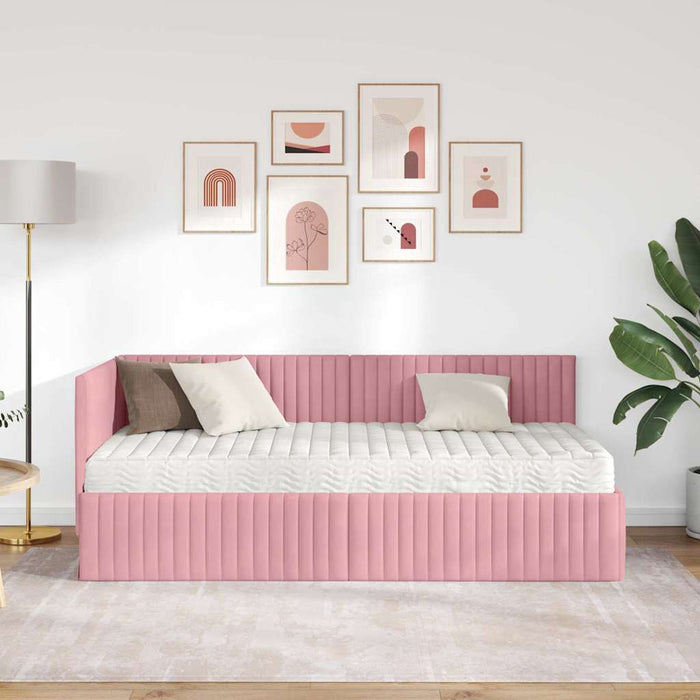 Cadru de pat colțar cu saltea cu headboard 2 pcs Gri Catifea WALTI