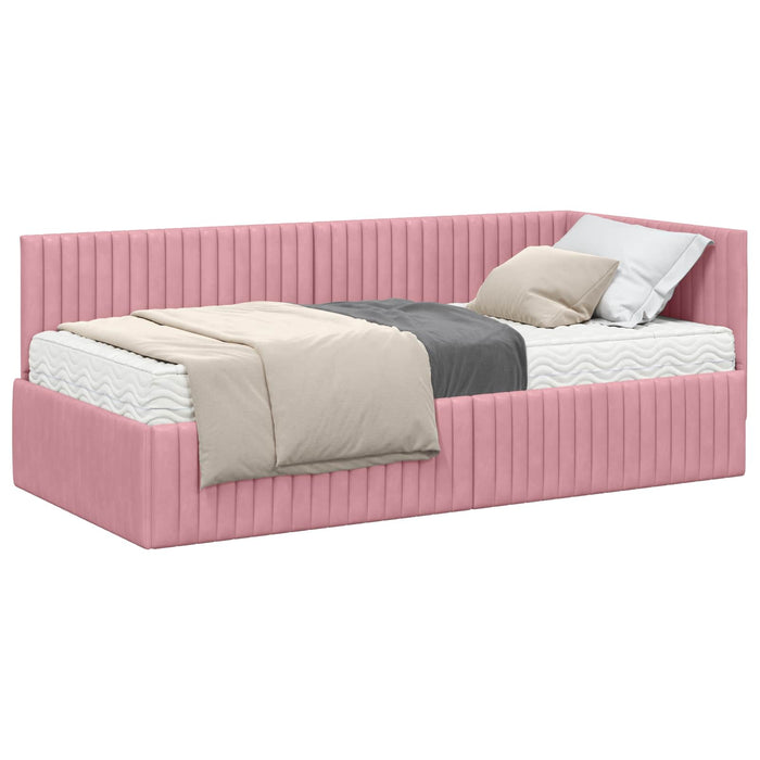 Cadru de pat colțar cu saltea cu headboard 2 pcs Gri Catifea WALTI