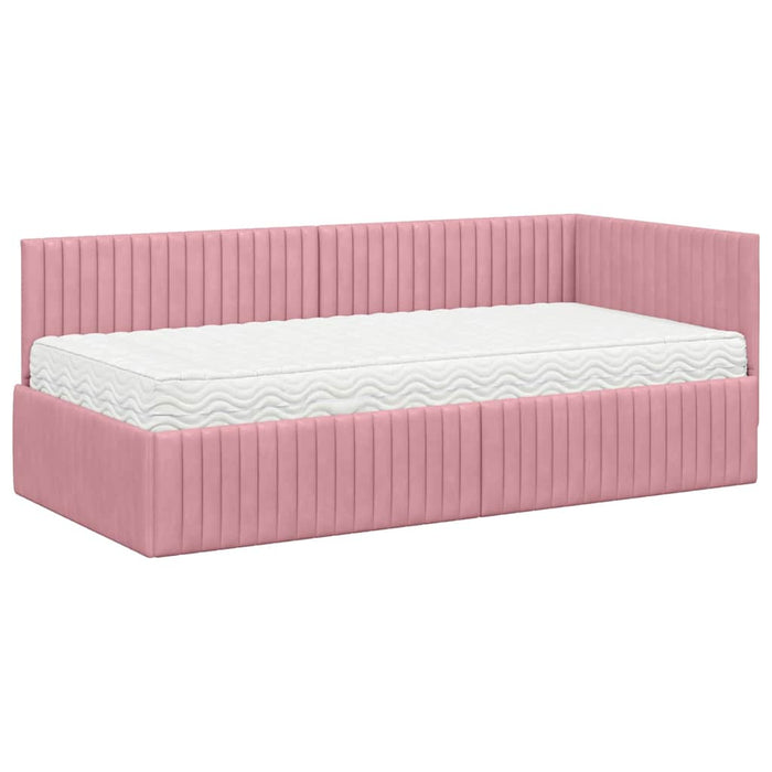 Cadru de pat colțar cu saltea cu headboard 2 pcs Gri Catifea WALTI