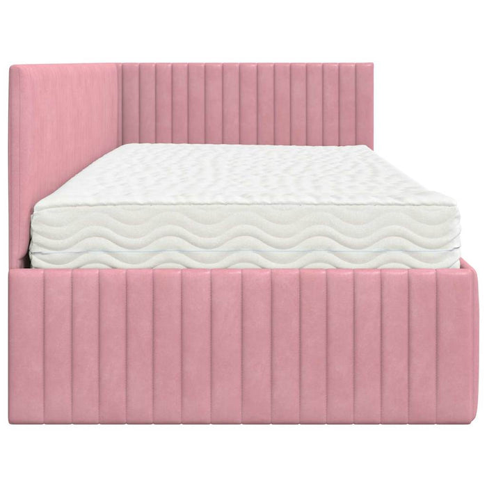 Cadru de pat colțar cu saltea cu headboard 2 pcs Gri Catifea WALTI