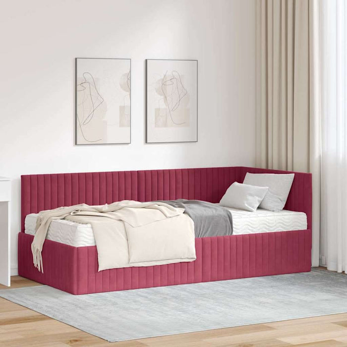 Cadru de pat colțar cu saltea cu headboard 2 pcs Verde Catifea - WALTI WALTI