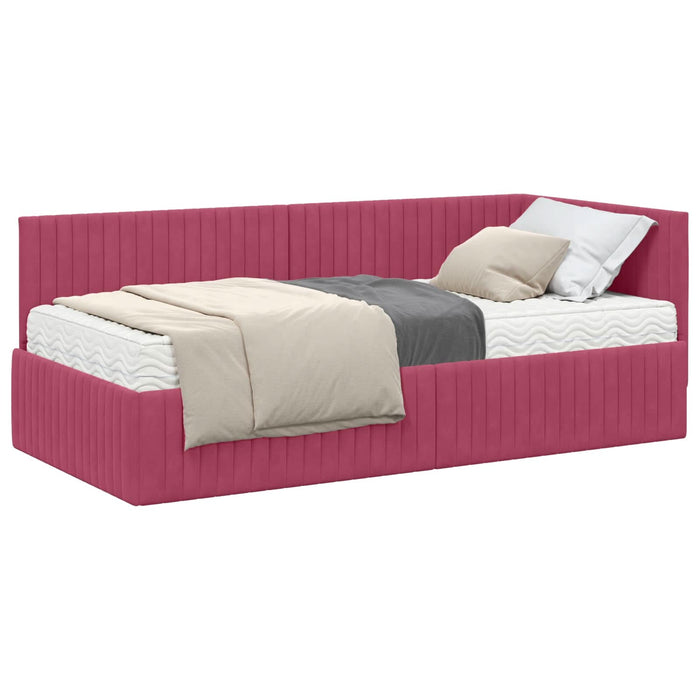Cadru de pat colțar cu saltea cu headboard 2 pcs Verde Catifea - WALTI WALTI