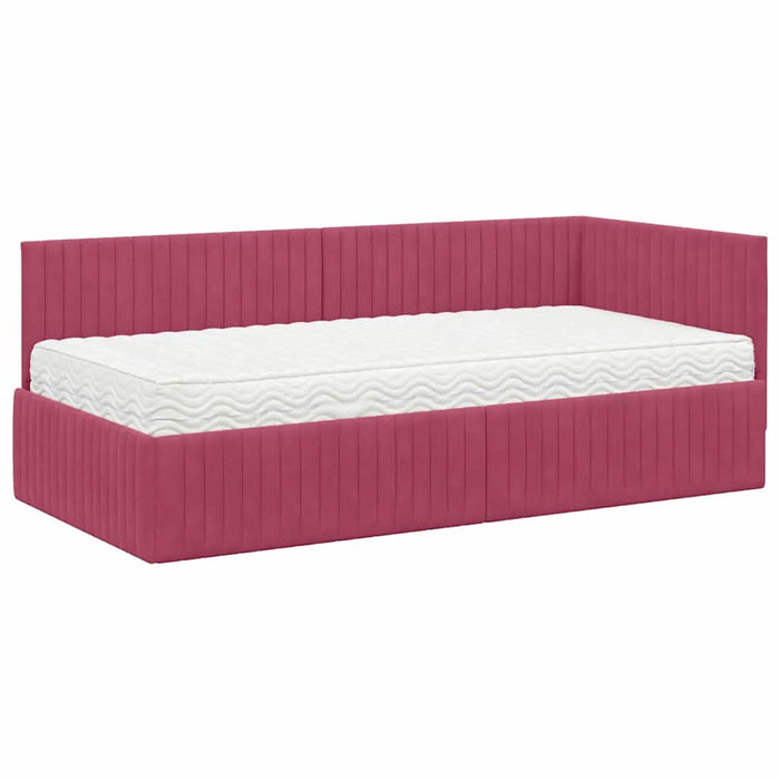 Cadru de pat colțar cu saltea cu headboard 2 pcs Verde Catifea - WALTI WALTI
