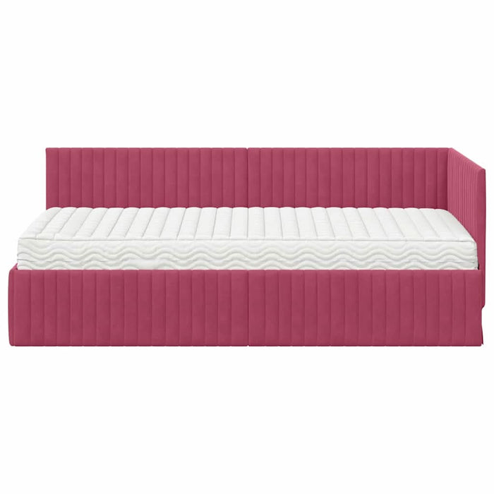 Cadru de pat colțar cu saltea cu headboard 2 pcs Verde Catifea - WALTI WALTI