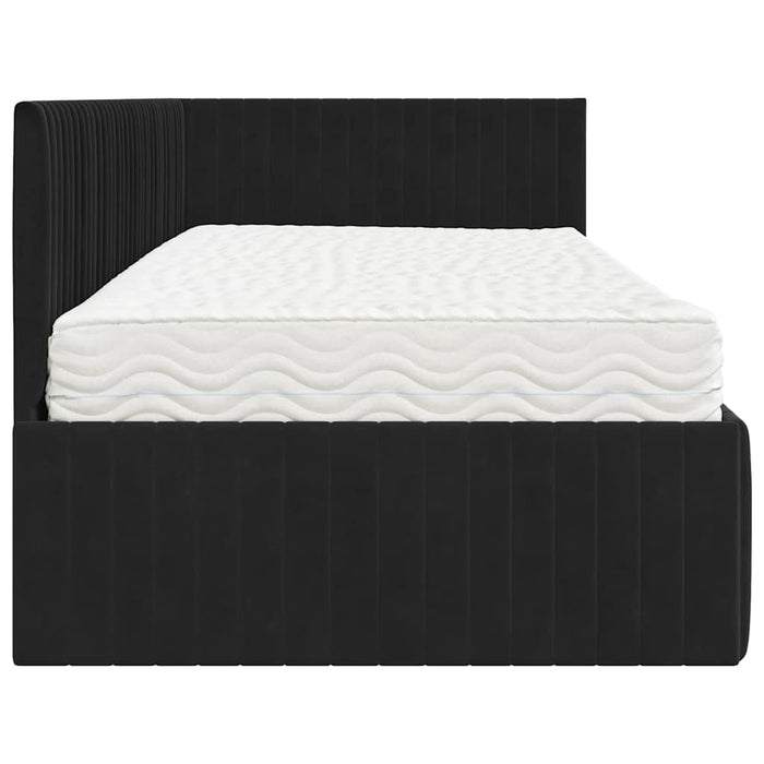 Cadru de pat colțar cu saltea cu headboard 2 pcs Negru Catifea WALTI