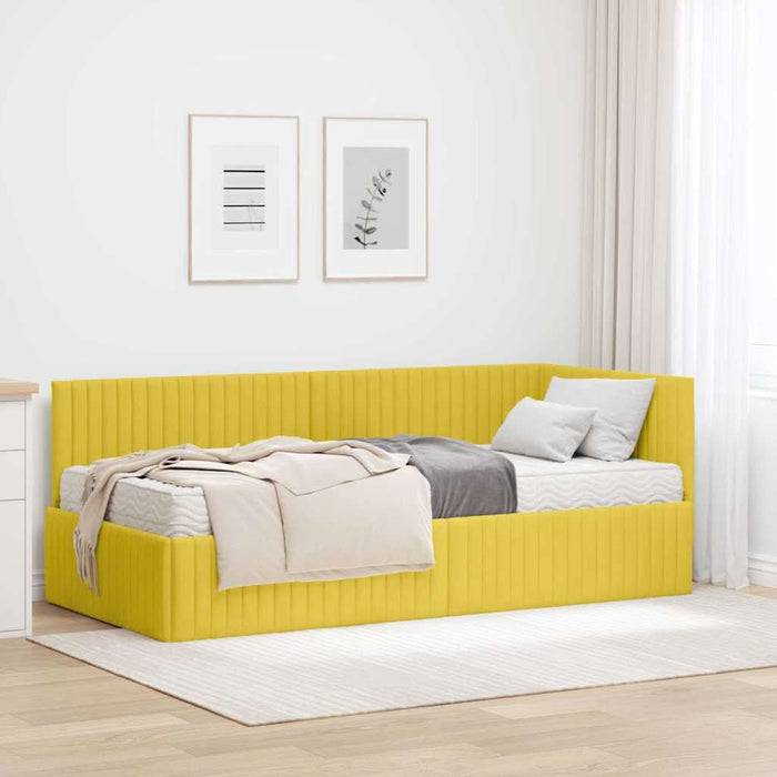 Cadru de pat colțar cu saltea cu headboard 2 pcs Galben Catifea - WALTI WALTI