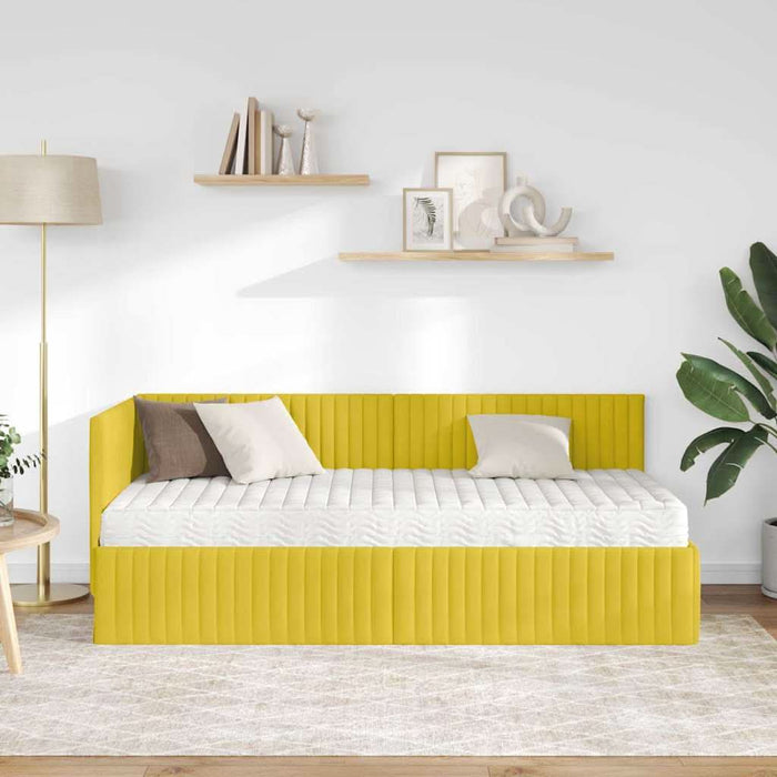 Cadru de pat colțar cu saltea cu headboard 2 pcs Galben Catifea - WALTI WALTI