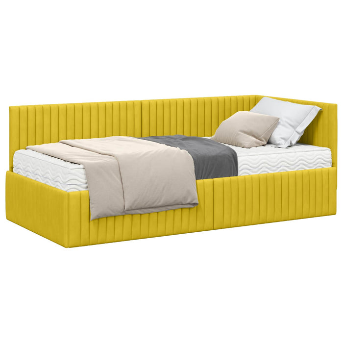 Cadru de pat colțar cu saltea cu headboard 2 pcs Galben Catifea - WALTI WALTI