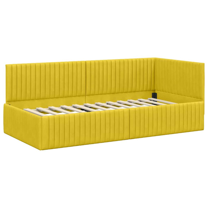 Cadru de pat colțar cu saltea cu headboard 2 pcs Galben Catifea - WALTI WALTI