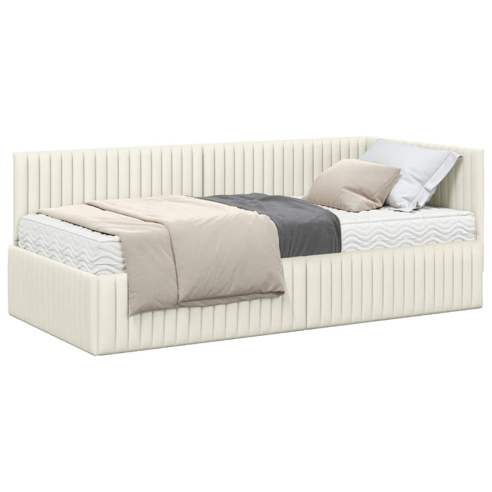 Cadru de pat colțar cu saltea 2 pcs Crem Catifea WALTI