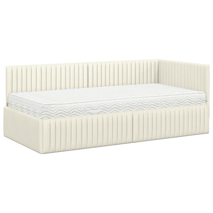 Cadru de pat colțar cu saltea 2 pcs Crem Catifea WALTI