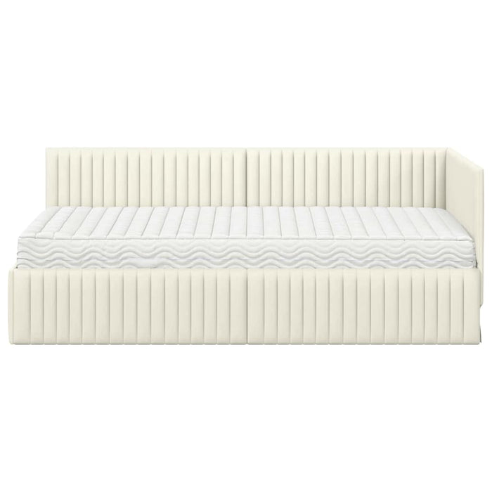 Cadru de pat colțar cu saltea 2 pcs Crem Catifea WALTI