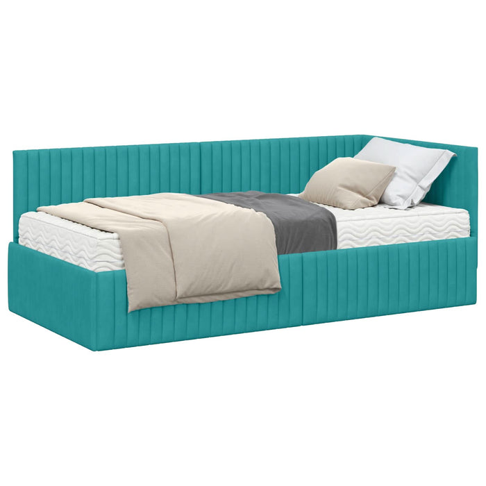 Cadru de pat colțar cu saltea 2 pcs Turcoaz Catifea - WALTI WALTI